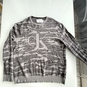 Calvin Klein Grey Camo Knit Sweater with CK Logo